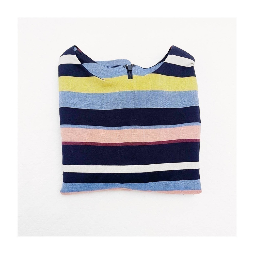 Halogen Striped Short Sleeve Peplum Ruffled Hem Top SZ S